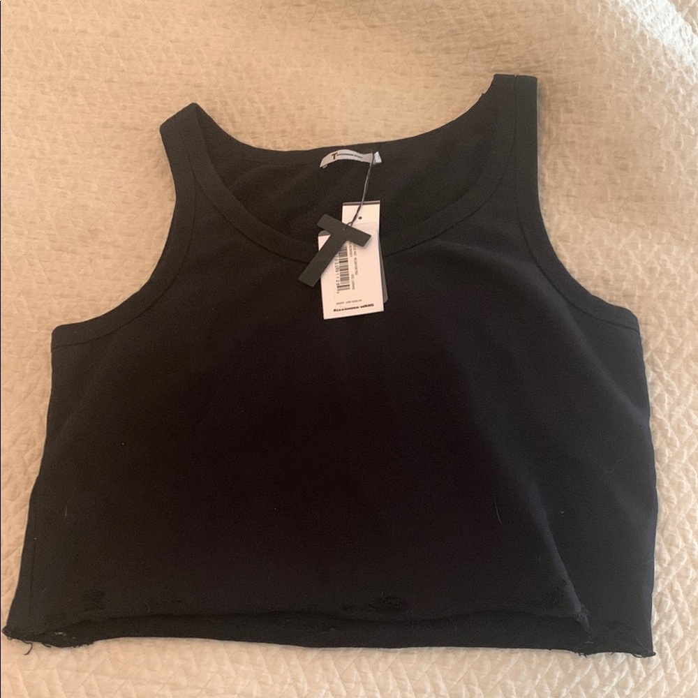 Alexander Wang Black Distressed Crop Tank Top
